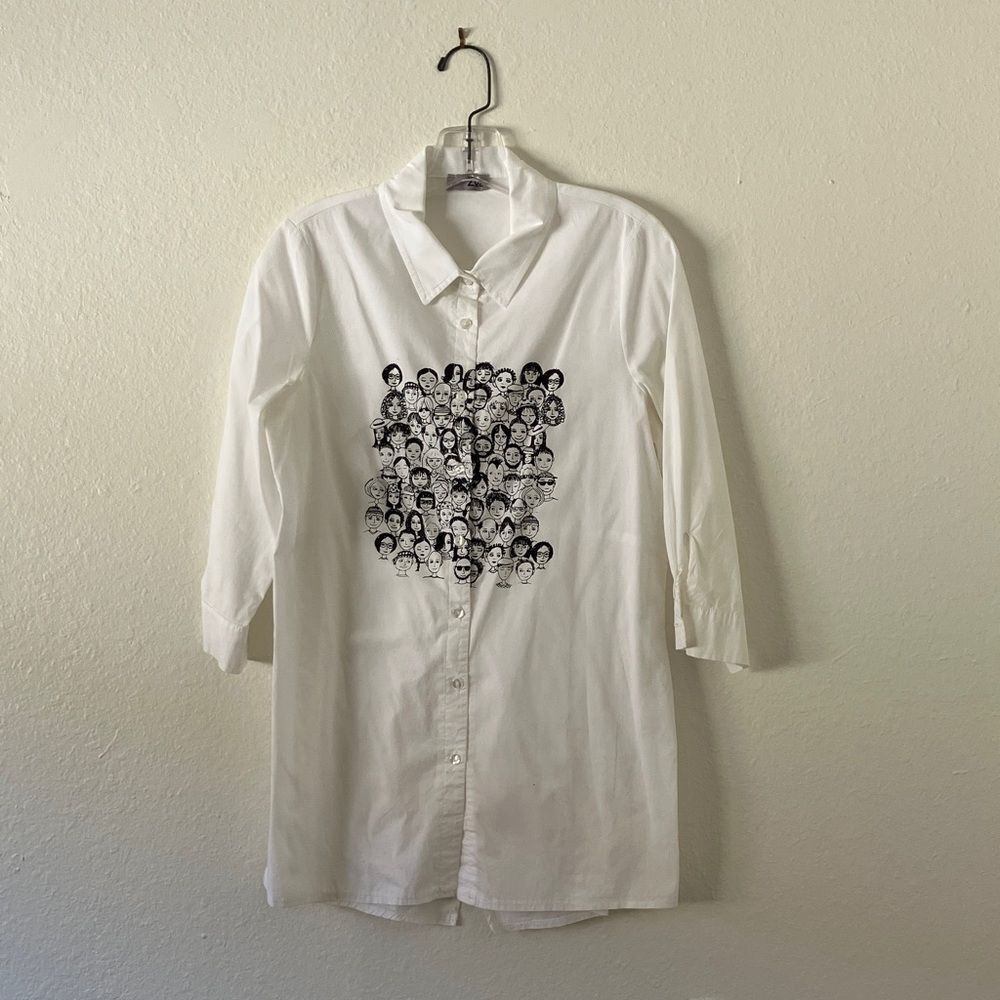White Three Quarter Length Button Down Zoe Shirt